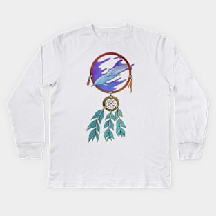 Dreamcatcher Dream Catcher Spiritual Dolphins Feathers Kids Long Sleeve T-Shirt